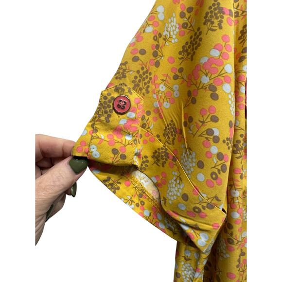 Matilda Jane Yellow Floral Button Blouse Lace Detail Size L Whimsy - Picture 2 of 12